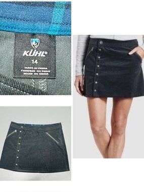 Kuhl Streamline Corduroy Mini Skirt Dark Grey Zipper Pockets Snap Front Closure